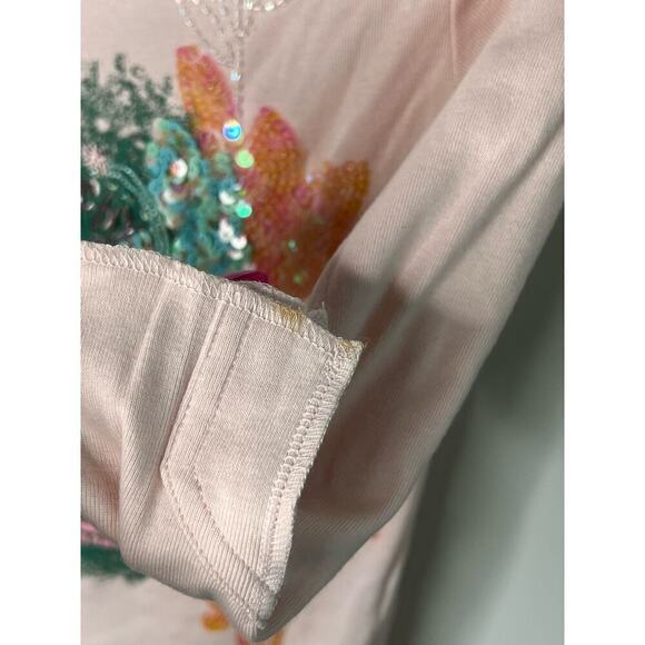 Compagnia Italiana Beaded Sequin Roundneck Top Cotton Pale Pink Women's Sz Small - Picture 6 of 10